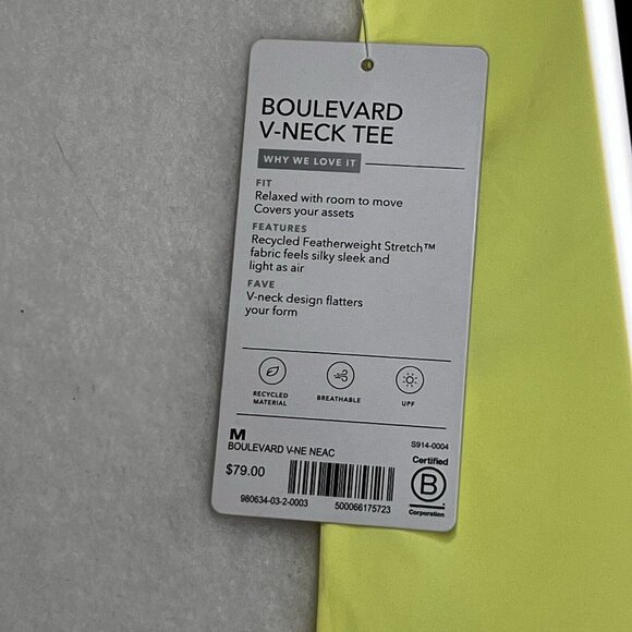 Athleta Boulevard V Neck Tee Neon Yellow MED Shirt NWT Stretchy Featherweight - Picture 5 of 8
